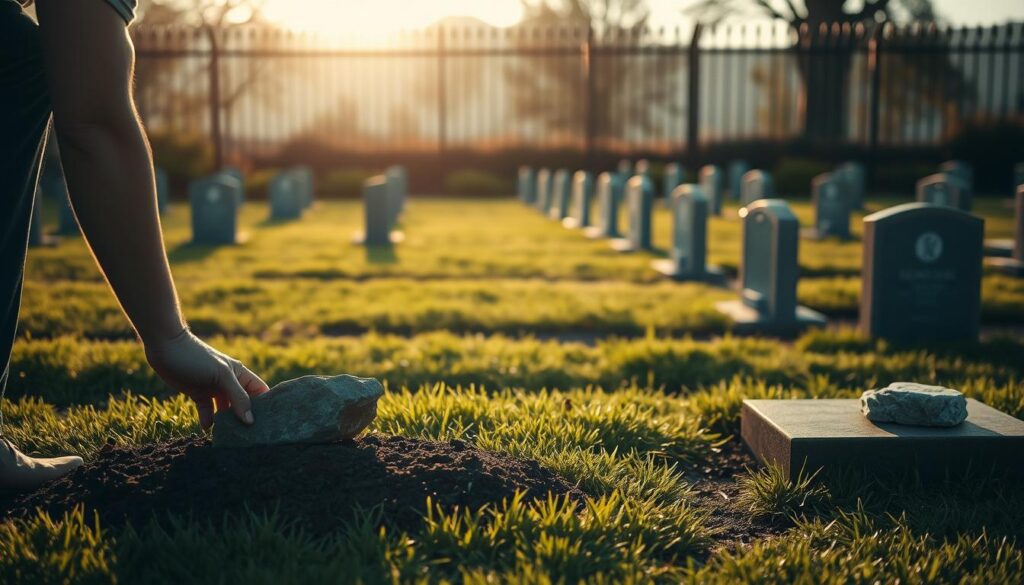 Postavljanje kamenčića za groblje